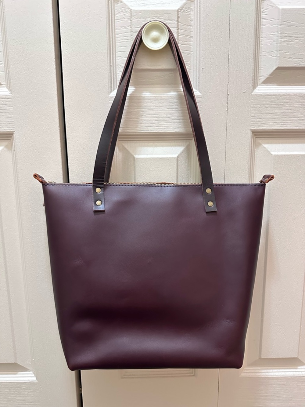 Portland Leather Goods Medium Tote Bag with Zipper - Cognac Smooth Leather - Picture 2 of 7